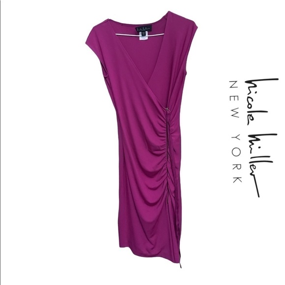 Nicolle Miller vintage pink fusia midi ruched dress with zipper size 2 - Picture 5 of 8